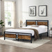 Queen Size Metal Platform Bed Frame with Wood Headboard and Footboard, Heavy Duty Bed with Slat Support