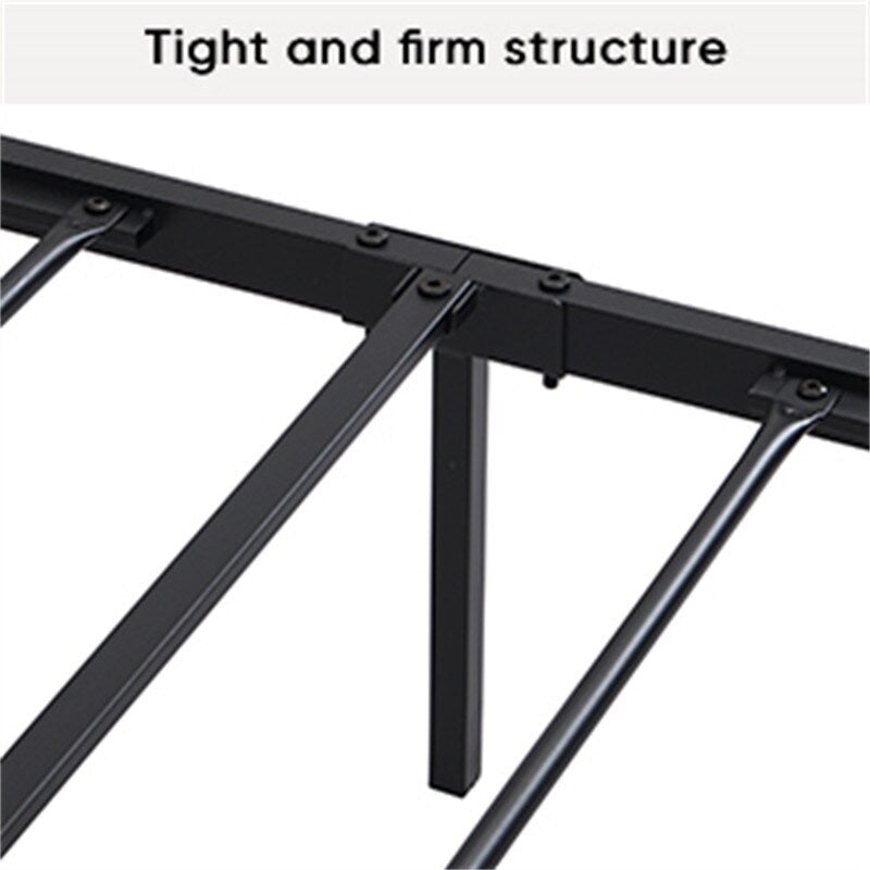 Queen Size Metal Platform Bed Frame with Wood Headboard and Footboard, Heavy Duty Bed with Slat Support