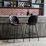 Set of 2 Lucifer Counter & Bar Stool with Tufted Back and Metal Base
