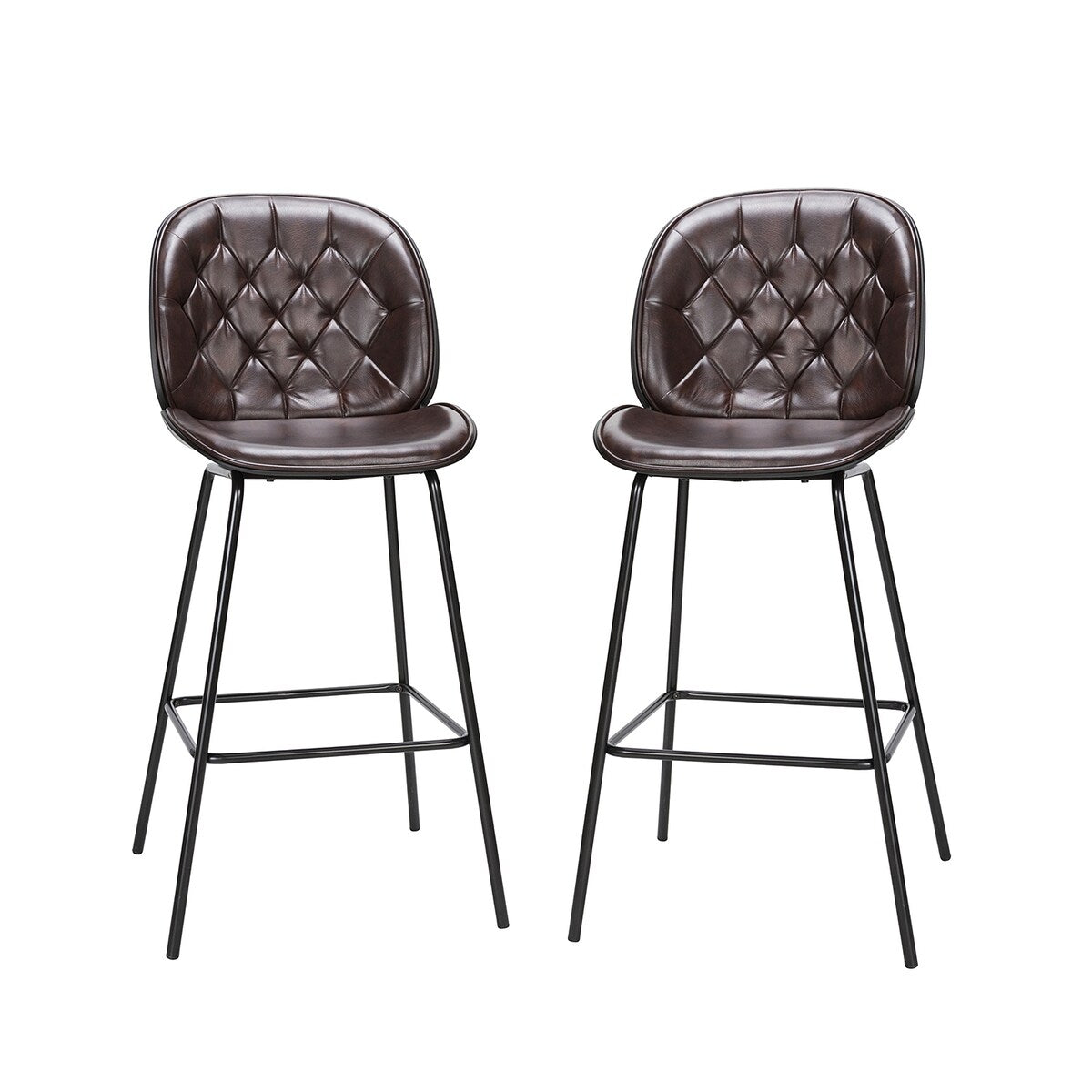 Set of 2 Lucifer Counter & Bar Stool with Tufted Back and Metal Base