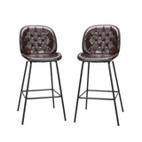 Set of 2 Lucifer Counter & Bar Stool with Tufted Back and Metal Base
