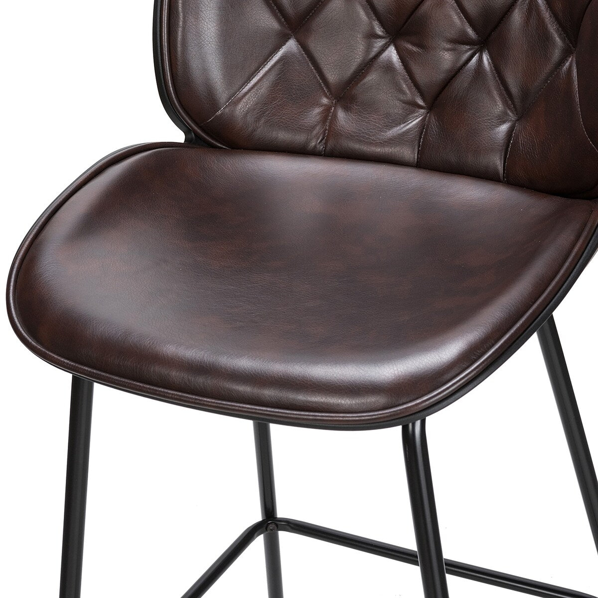 Set of 2 Lucifer Counter & Bar Stool with Tufted Back and Metal Base