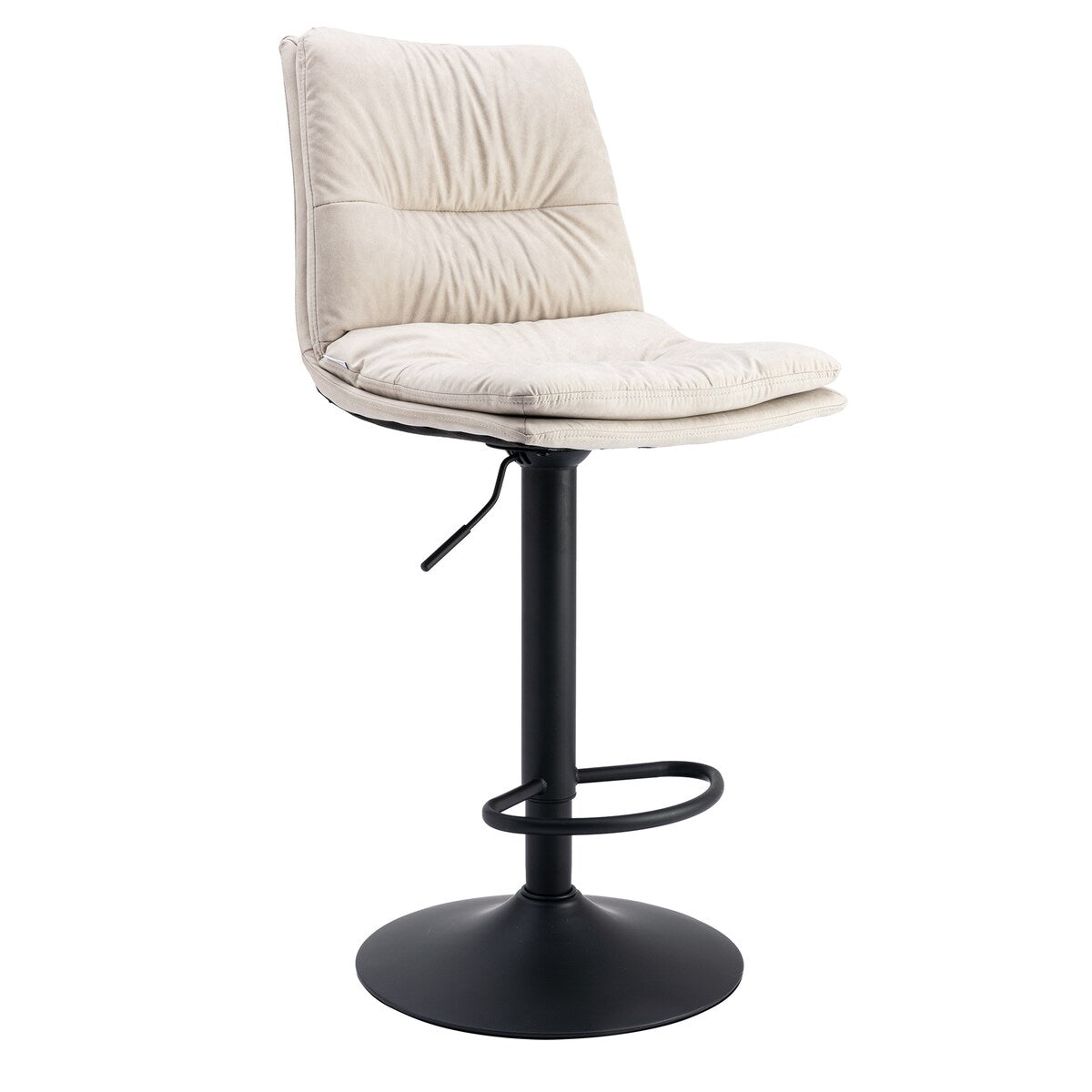 Set of 2, Hight Adjustable Upholstered Swivel Barstools with Ergonomic Backrest, Footrest and Black Metal Leg