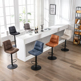Set of 2, Hight Adjustable Upholstered Swivel Barstools with Ergonomic Backrest, Footrest and Black Metal Leg