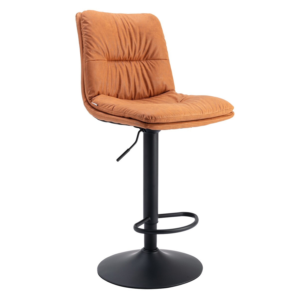 Set of 2, Hight Adjustable Upholstered Swivel Barstools with Ergonomic Backrest, Footrest and Black Metal Leg