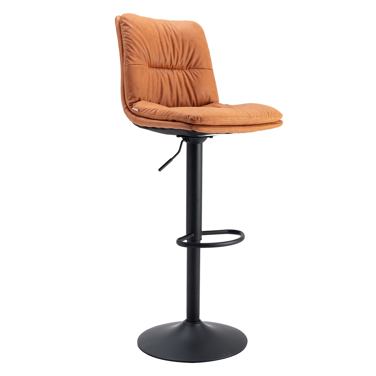 Set of 2, Hight Adjustable Upholstered Swivel Barstools with Ergonomic Backrest, Footrest and Black Metal Leg