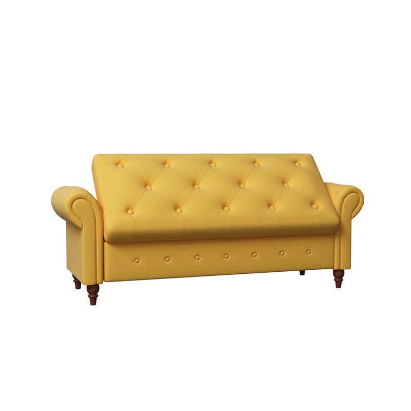 Storage Bench with Rolled Arm, Button Tufted Padded Seat and Solid Wood Frame for Living Room Bedroom