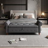 Storage Bench with Rolled Arm, Button Tufted Padded Seat and Solid Wood Frame for Living Room Bedroom