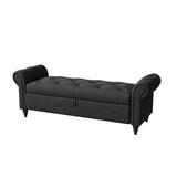 Storage Bench with Rolled Arm, Button Tufted Padded Seat and Solid Wood Frame for Living Room Bedroom