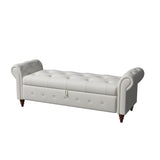 Storage Bench with Rolled Arm, Button Tufted Padded Seat and Solid Wood Frame for Living Room Bedroom