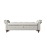 Storage Bench with Rolled Arm, Button Tufted Padded Seat and Solid Wood Frame for Living Room Bedroom