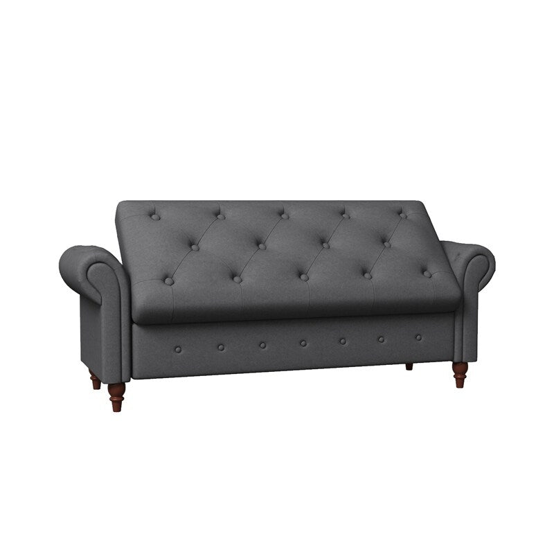 Storage Bench with Rolled Arm, Button Tufted Padded Seat and Solid Wood Frame for Living Room Bedroom