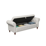 Storage Bench with Rolled Arm, Button Tufted Padded Seat and Solid Wood Frame for Living Room Bedroom