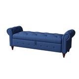 Storage Bench with Rolled Arm, Button Tufted Padded Seat and Solid Wood Frame for Living Room Bedroom