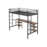 Twin Size Metal Loft Bed with Built-in Desk and Open Storage Shelves