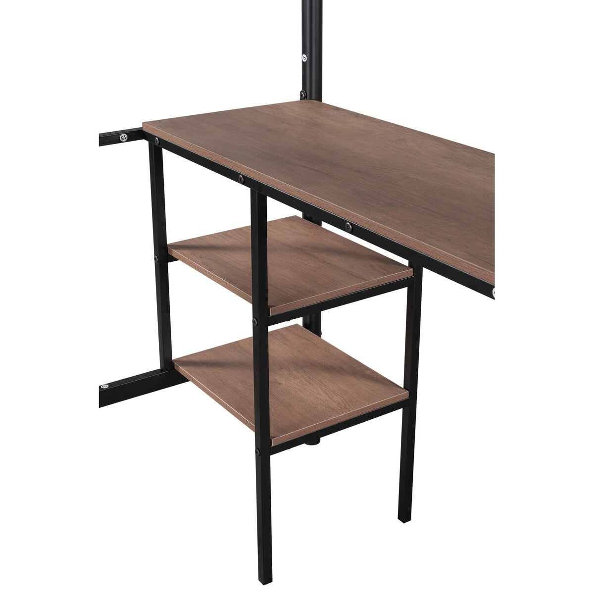 Twin Size Metal Loft Bed with Built-in Desk and Open Storage Shelves