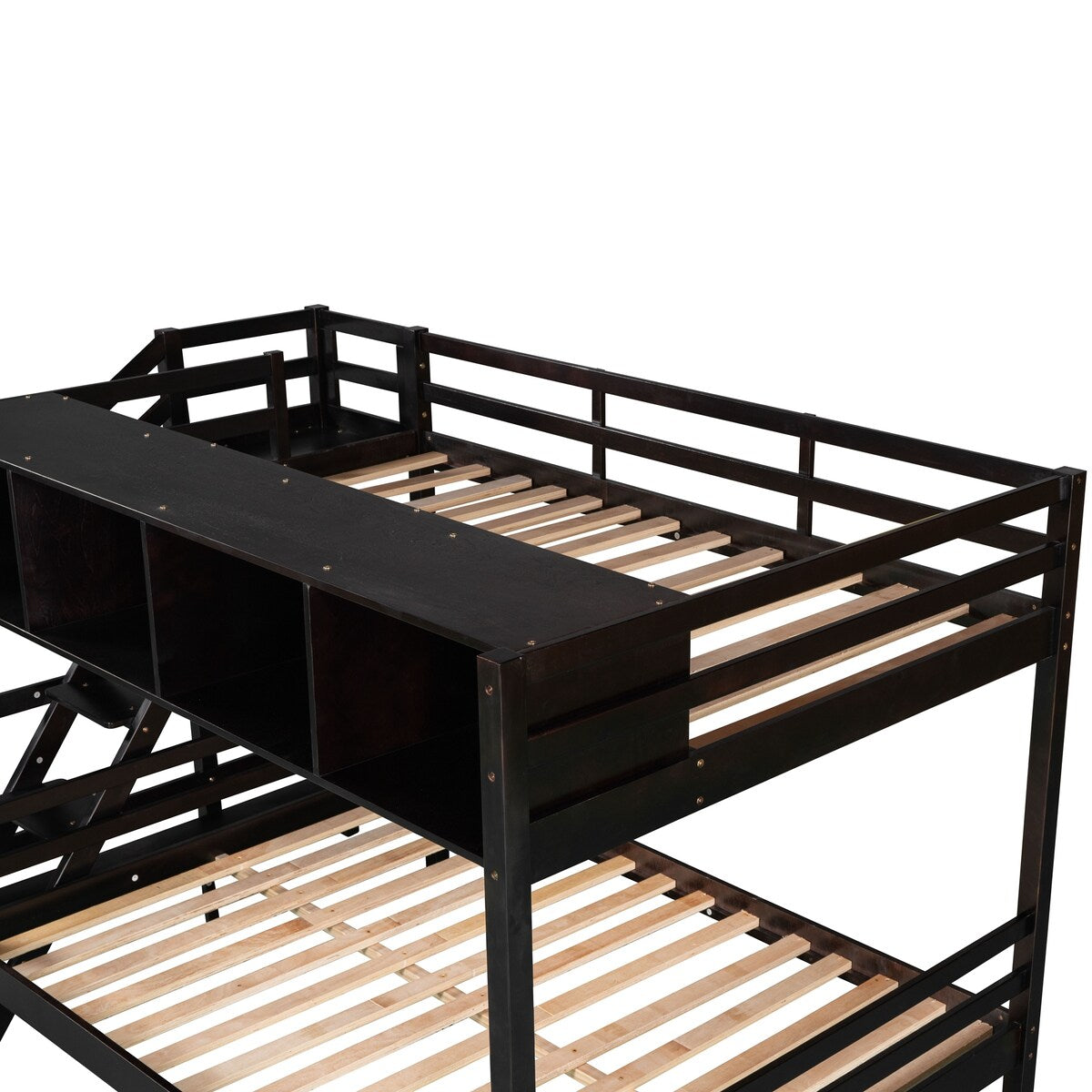 Twin over Full Bunk Bed with Staircase and Built-in Storage Cabinets