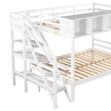 Twin over Full Bunk Bed with Staircase and Built-in Storage Cabinets