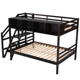 Twin over Full Bunk Bed with Staircase and Built-in Storage Cabinets