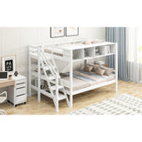 Twin over Full Bunk Bed with Staircase and Built-in Storage Cabinets
