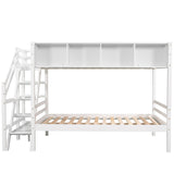 Twin over Full Bunk Bed with Staircase and Built-in Storage Cabinets