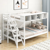 Twin over Full Bunk Bed with Staircase and Built-in Storage Cabinets