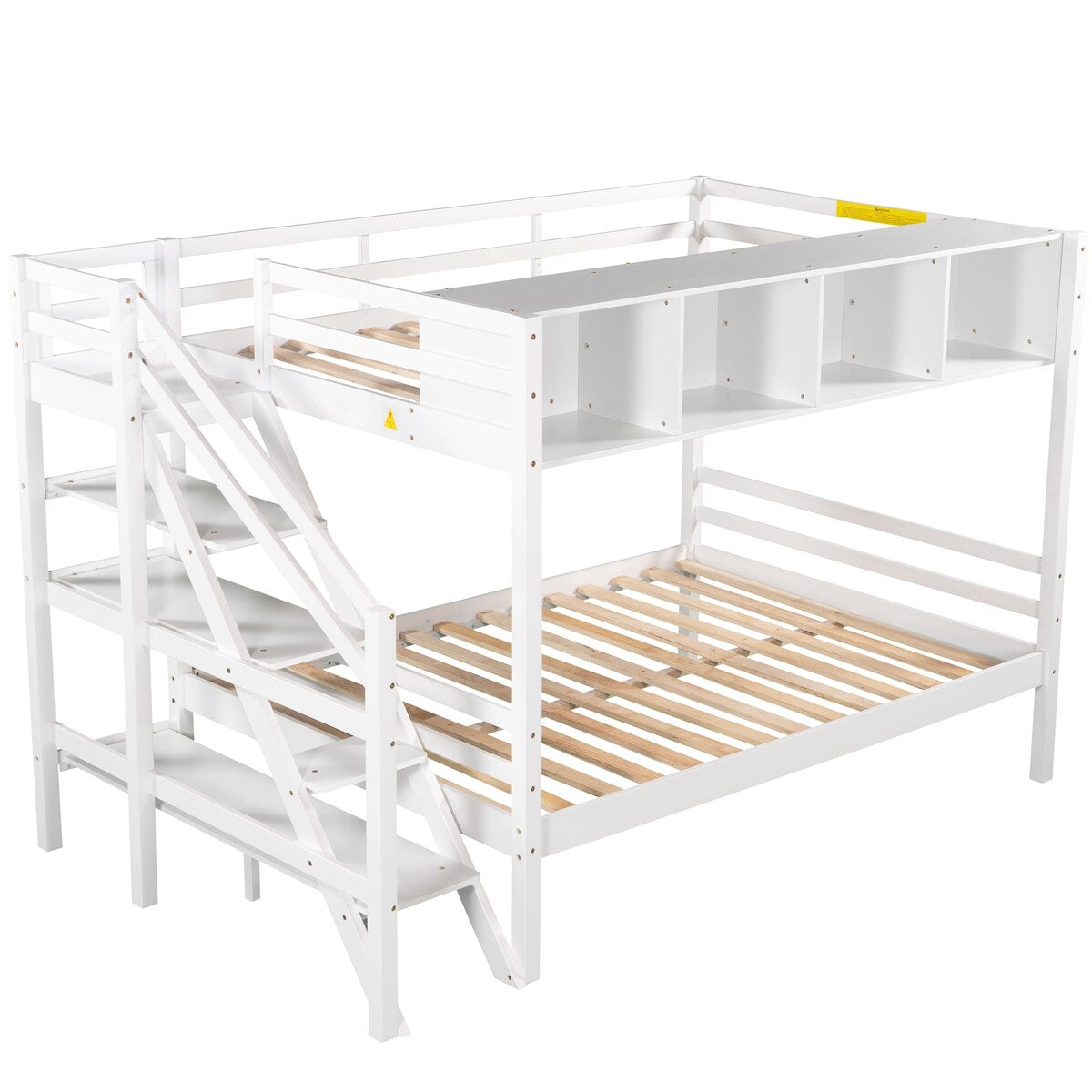 Twin over Full Bunk Bed with Staircase and Built-in Storage Cabinets