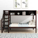 Twin over Full Bunk Bed with Staircase and Built-in Storage Cabinets