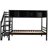 Twin over Full Bunk Bed with Staircase and Built-in Storage Cabinets
