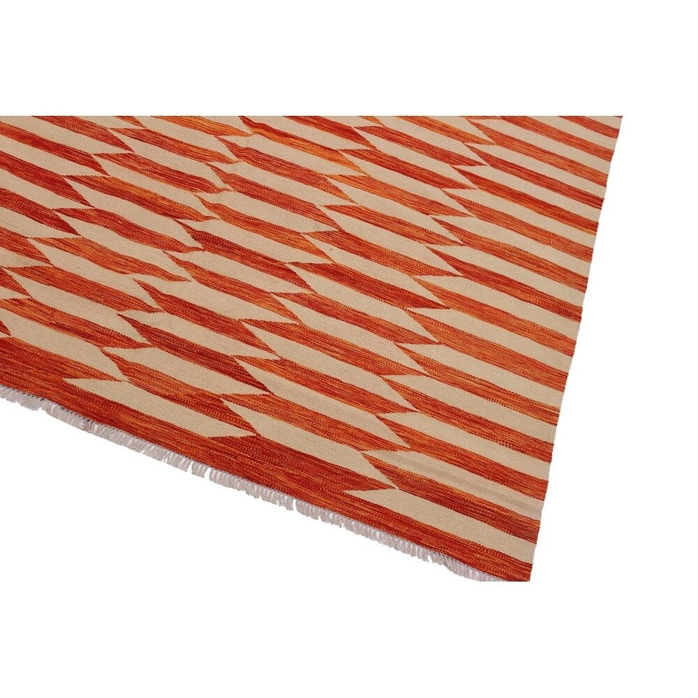 Earnesti Rust/Beige Hand-Woven Kilim Wool Rug - 6'5 x 9'10 - 6'5" x 9'10" - 6'5" x 9'10"