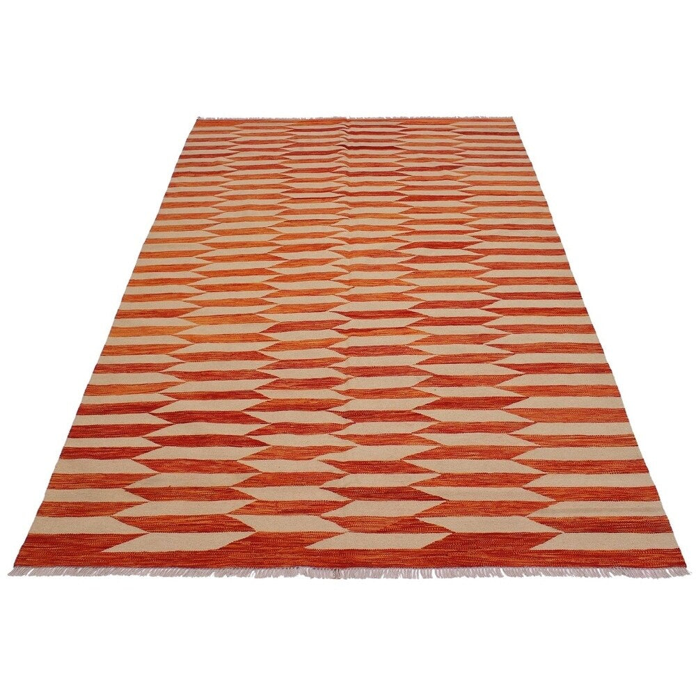 Earnesti Rust/Beige Hand-Woven Kilim Wool Rug - 6'5 x 9'10 - 6'5" x 9'10" - 6'5" x 9'10"