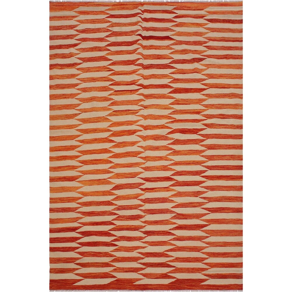 Earnesti Rust/Beige Hand-Woven Kilim Wool Rug - 6'5 x 9'10 - 6'5" x 9'10" - 6'5" x 9'10"