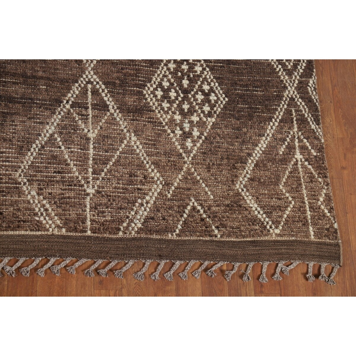 Earth Tone Brown Moroccan Area Rug Hand-Knotted Wool Carpet - 8'10" x 12'3"