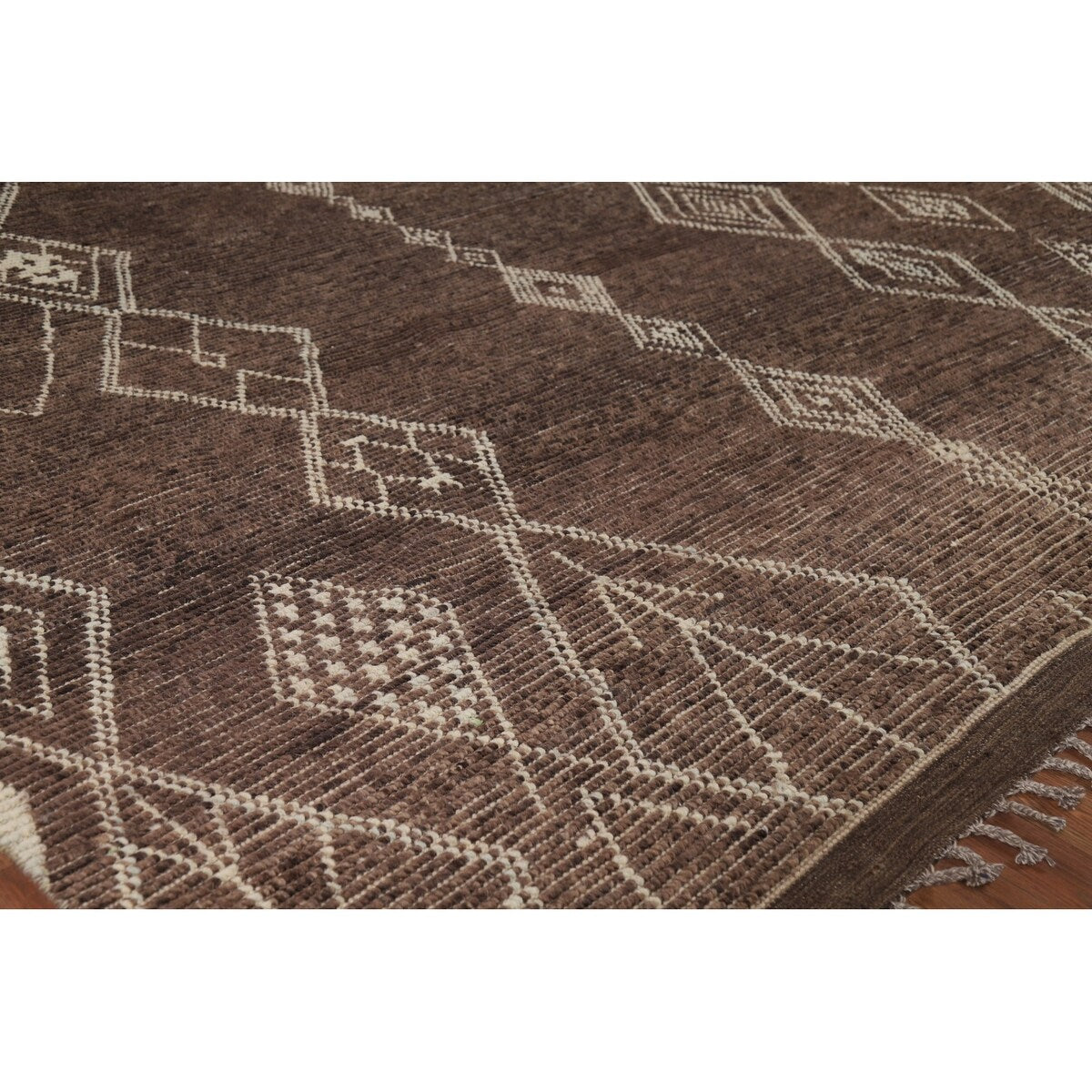 Earth Tone Brown Moroccan Area Rug Hand-Knotted Wool Carpet - 8'10" x 12'3"