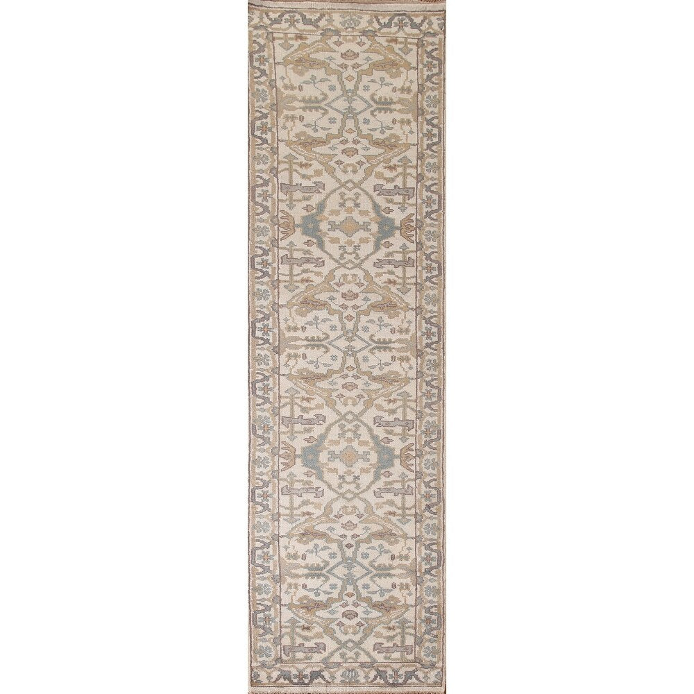 Earth Tone Transitional Oushak Runner Rug Hand-Knotted Wool Carpet - 2'7"x 11'10"