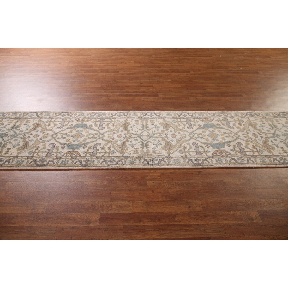 Earth Tone Transitional Oushak Runner Rug Hand-Knotted Wool Carpet - 2'7"x 11'10"