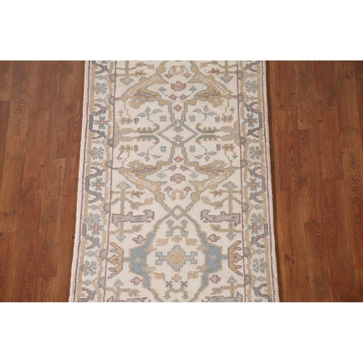 Earth Tone Transitional Oushak Runner Rug Hand-Knotted Wool Carpet - 2'7"x 11'10"