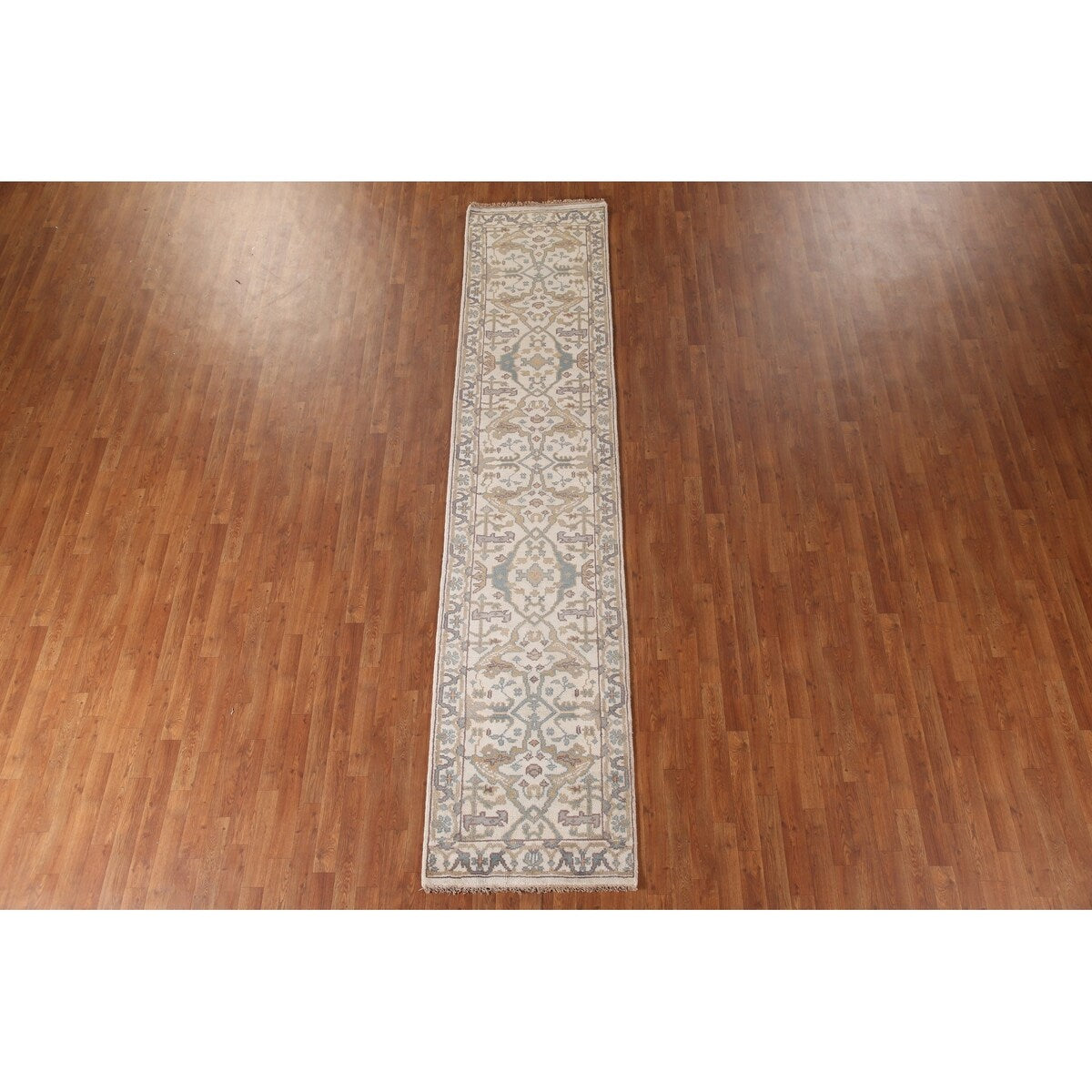 Earth Tone Transitional Oushak Runner Rug Hand-Knotted Wool Carpet - 2'7"x 11'10"
