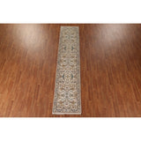 Earth Tone Transitional Oushak Runner Rug Hand-Knotted Wool Carpet - 2'7"x 11'10"