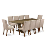 East West Furniture 11 Piece Dining Table Set Includes a Table and 10 Linen Fabric Chairs(Finish Options)