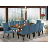 East West Furniture 11 Piece Dining Table Set Includes a Table and 10 Linen Fabric Chairs(Finish Options)