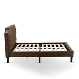 East West Furniture 3-Pc Bed Set with Frame and 2 Distressed Jacobean Modern Nightstands - Dark Brown Pu leather and Black Legs