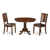 East West Furniture 3 Piece Dining Set- a Dining Table with Pedestal and 2 Chairs, Mahogany(Seat Type Options)