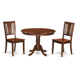 East West Furniture 3 Piece Dining Set- a Dining Table with Pedestal and 2 Chairs, Mahogany(Seat Type Options)