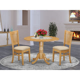 East West Furniture 3 Piece Dining Set- a Round Dining Room Table and 2 Chairs, Oak(Seat Type Options)