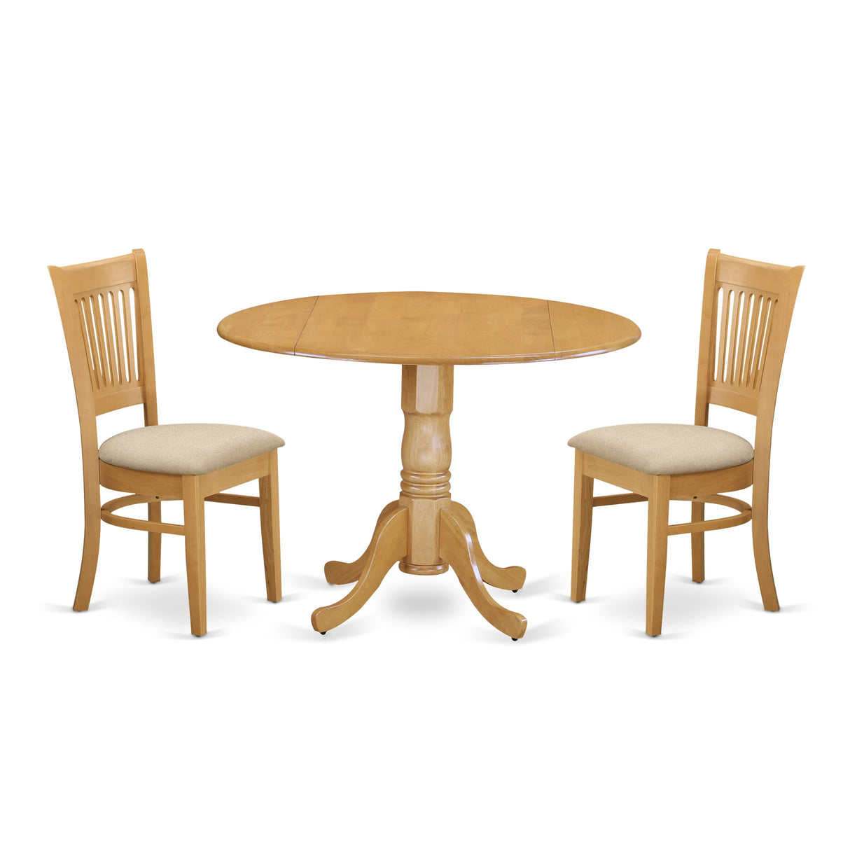 East West Furniture 3 Piece Dining Set- a Round Dining Room Table and 2 Chairs, Oak(Seat Type Options)