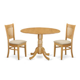East West Furniture 3 Piece Dining Set- a Round Dining Room Table and 2 Chairs, Oak(Seat Type Options)