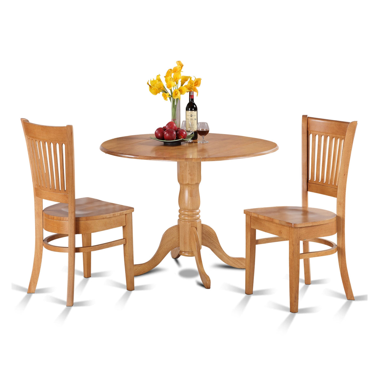 East West Furniture 3 Piece Dining Set- a Round Dining Room Table and 2 Chairs, Oak(Seat Type Options)