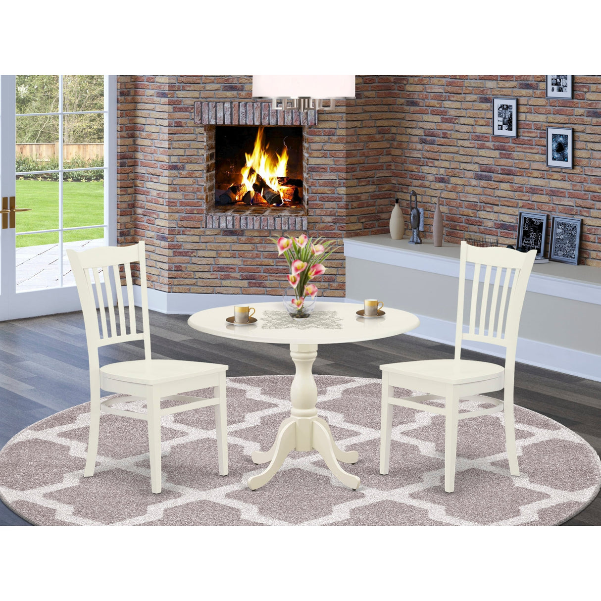 East West Furniture 3 Piece Kitchen Table Set Contains a Round Dining Room Table and 2 Dining Chairs,(Finish Options)
