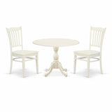 East West Furniture 3 Piece Kitchen Table Set Contains a Round Dining Room Table and 2 Dining Chairs,(Finish Options)